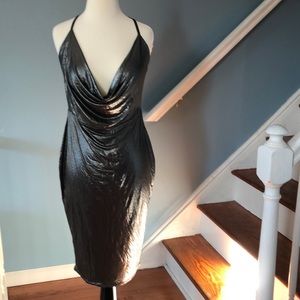 Boohoo Women’s Pearl Metallic Strappy Cowl Dress